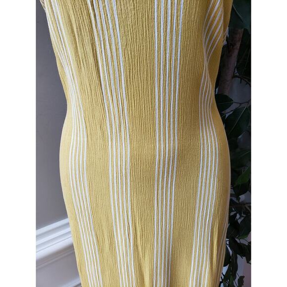Forever21 Long Maxi Dress Women's S Yellow Striped Lurex Knit Adjustable Straps - Picture 3 of 9